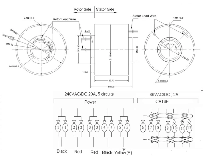 Reliable ID 50mm Through Hoe Slip Ring with Cat 6E Ethernet Signal