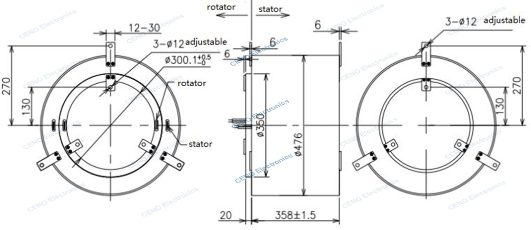 Integrated thermocouple signal Slip Ring With Through Hole